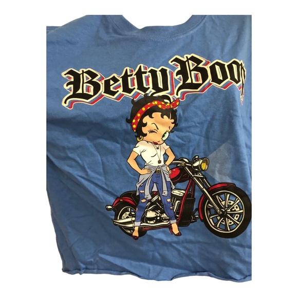 Betty Boop blue rolled hem winking Betty on motorcycle tshirt size small new - Picture 6 of 14